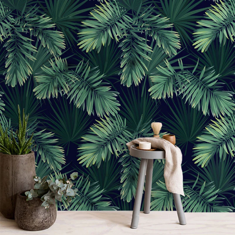 Papier peint mural extra large en forme de feuille tropicale en vert, décoration murale intissé pour chambre à coucher, im...