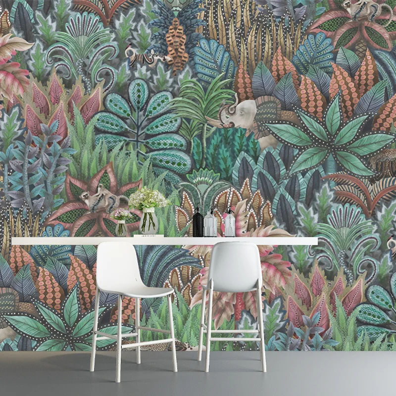 Papier peint mural feuilles de campagne dans un revêtement mural vert pour chambre d'amis, réalisé sur mesure Clearhalo