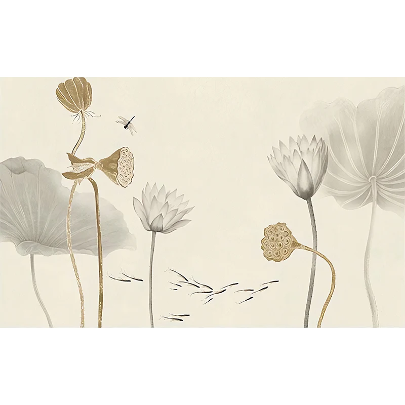 Papier peint mural en forme de lotus jaune doux, résistant aux taches, pour invités et salon Clearhalo