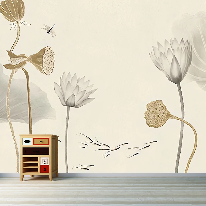 Papier peint mural en forme de lotus jaune doux, résistant aux taches, pour invités et salon Clearhalo