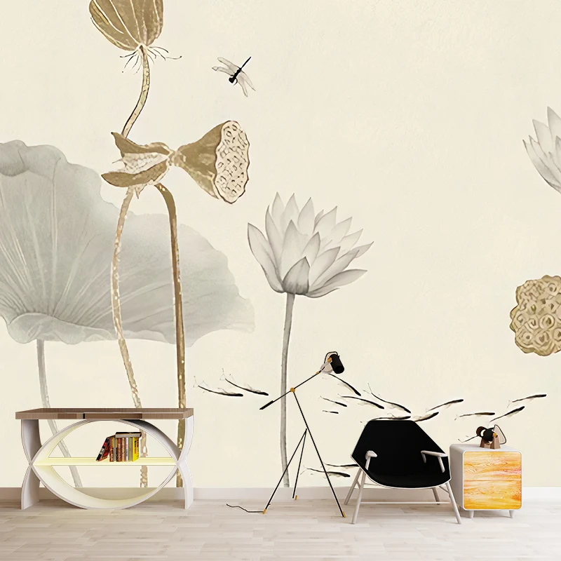 Papier peint mural en forme de lotus jaune doux, résistant aux taches, pour invités et salon Clearhalo