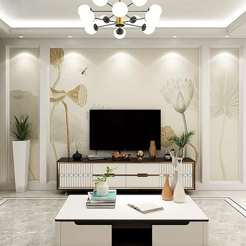 Papier peint mural en forme de lotus jaune doux, résistant aux taches, pour invités et salon Clearhalo