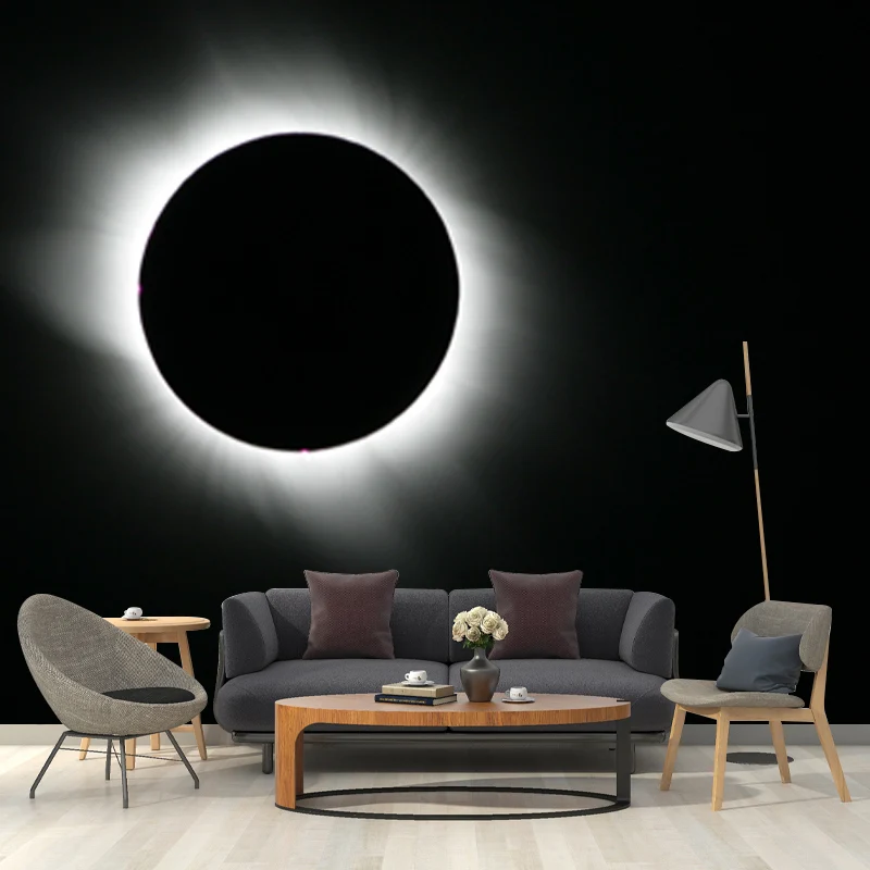 Papier peint mural imperméable avec éclipse de lune, décoration murale intissé moderne, imprimé sur mesure Clearhalo