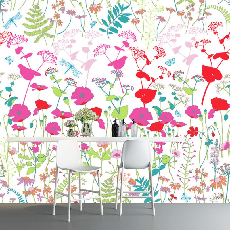 Papier peint mural imprimé Floral tendance, Art mural rose et vert pour chambre de filles, taille en option Clearhalo