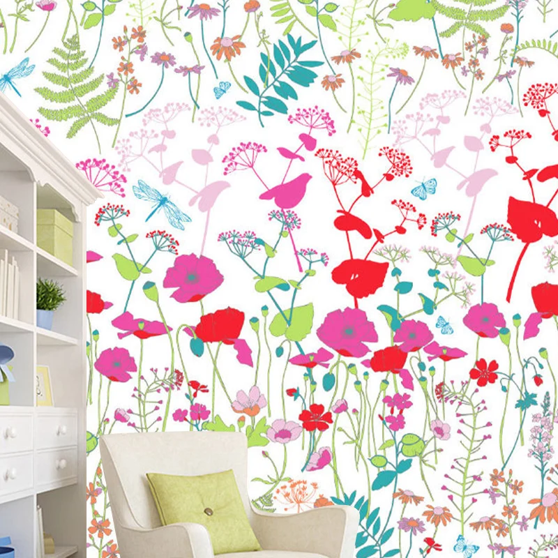 Papier peint mural imprimé Floral tendance, Art mural rose et vert pour chambre de filles, taille en option Clearhalo