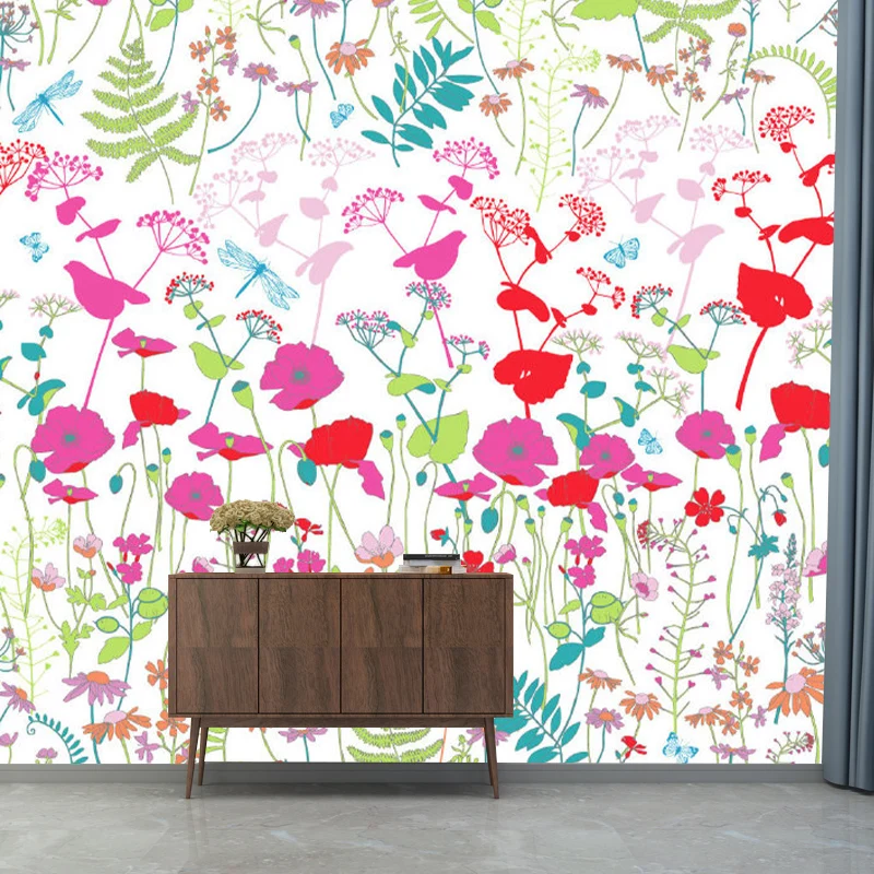 Papier peint mural imprimé Floral tendance, Art mural rose et vert pour chambre de filles, taille en option Clearhalo