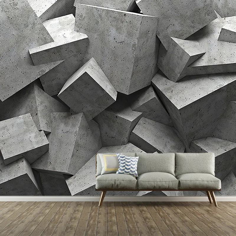 Papier peint mural industriel gris pastel, géométries 3D irrégulières, art mural, taille personnalisée disponible Clearhalo