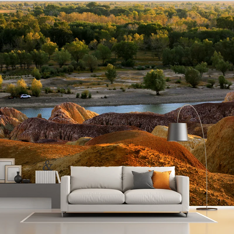 Papier peint mural marron Bare Mountain, résistant à l'eau, décoration murale contemporaine pour salon Clearhalo