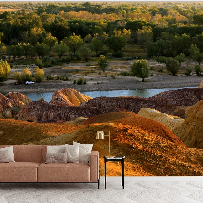 Papier peint mural marron Bare Mountain, résistant à l'eau, décoration murale contemporaine pour salon Clearhalo