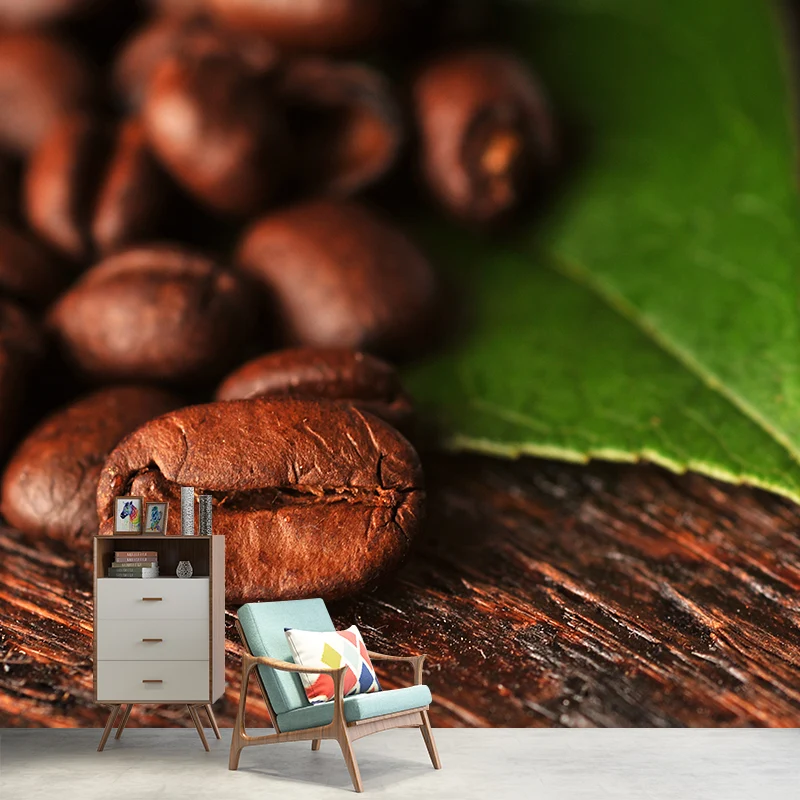 Papier peint mural moderne avec photographie en taille réelle, motif grain de café en couleurs douces Clearhalo