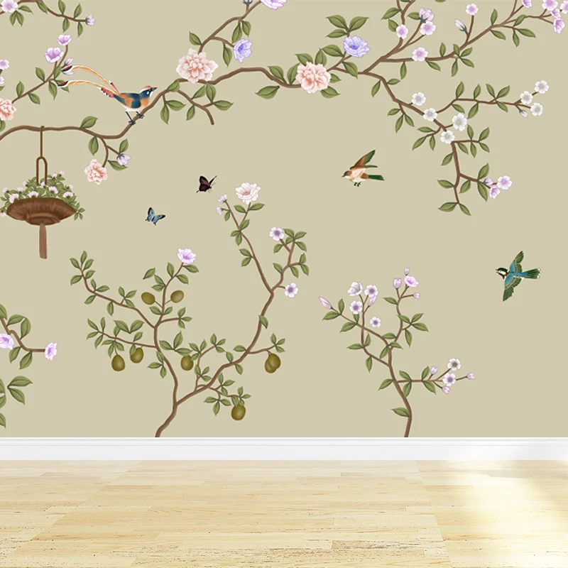 Papier peint mural moderne imperméable avec branches de fleurs, Art mural pour chambre de filles, impression personnalisée...