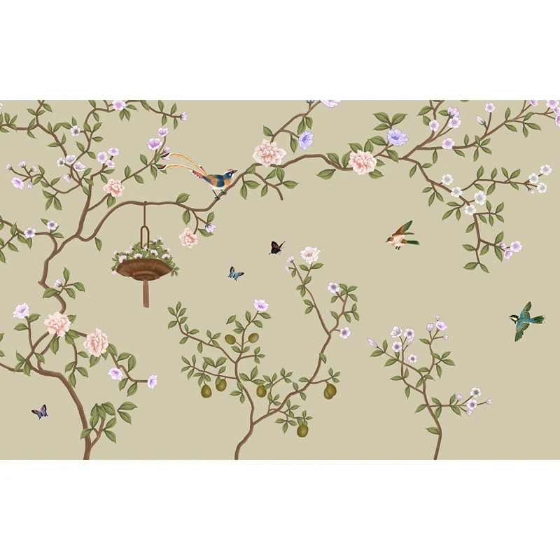 Papier peint mural moderne imperméable avec branches de fleurs, Art mural pour chambre de filles, impression personnalisée...