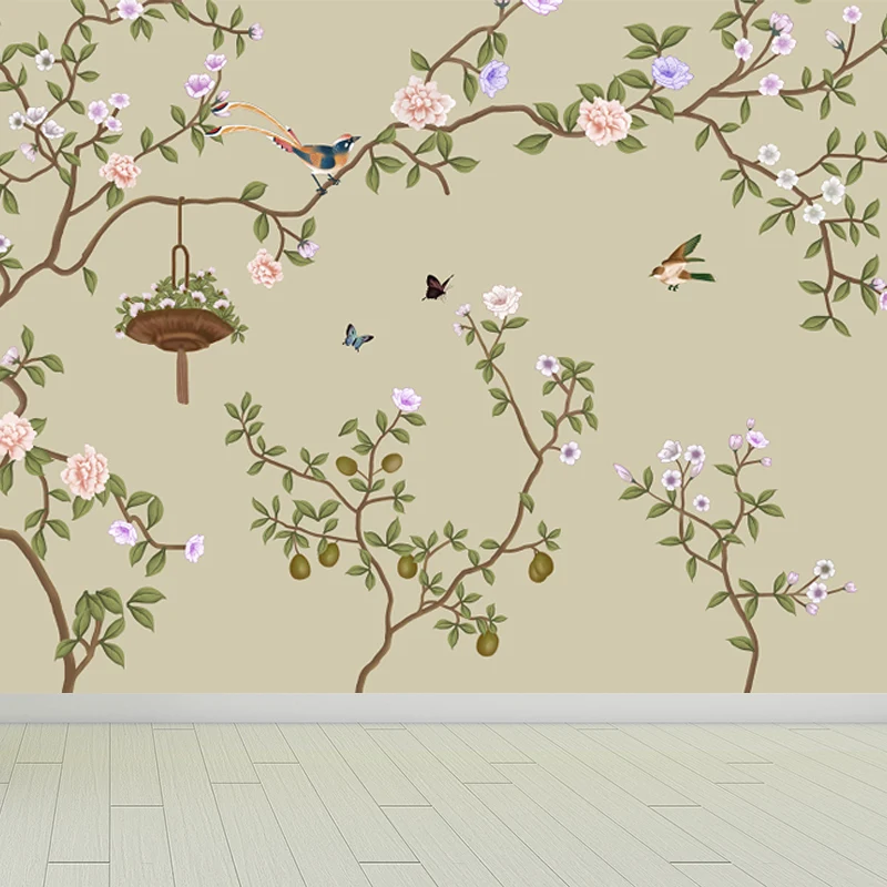 Papier peint mural moderne imperméable avec branches de fleurs, Art mural pour chambre de filles, impression personnalisée...
