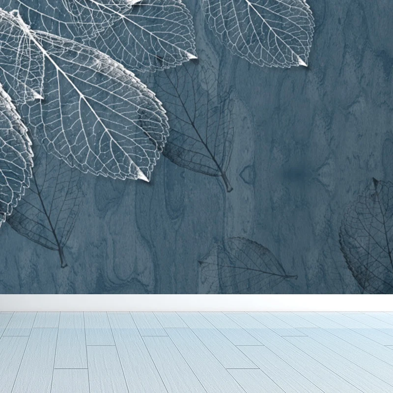 Papier peint mural à motif de grandes feuilles, décoration murale botanique tropicale luxuriante en gris bleu Clearhalo