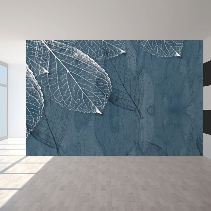 Papier peint mural à motif de grandes feuilles, décoration murale botanique tropicale luxuriante en gris bleu Clearhalo