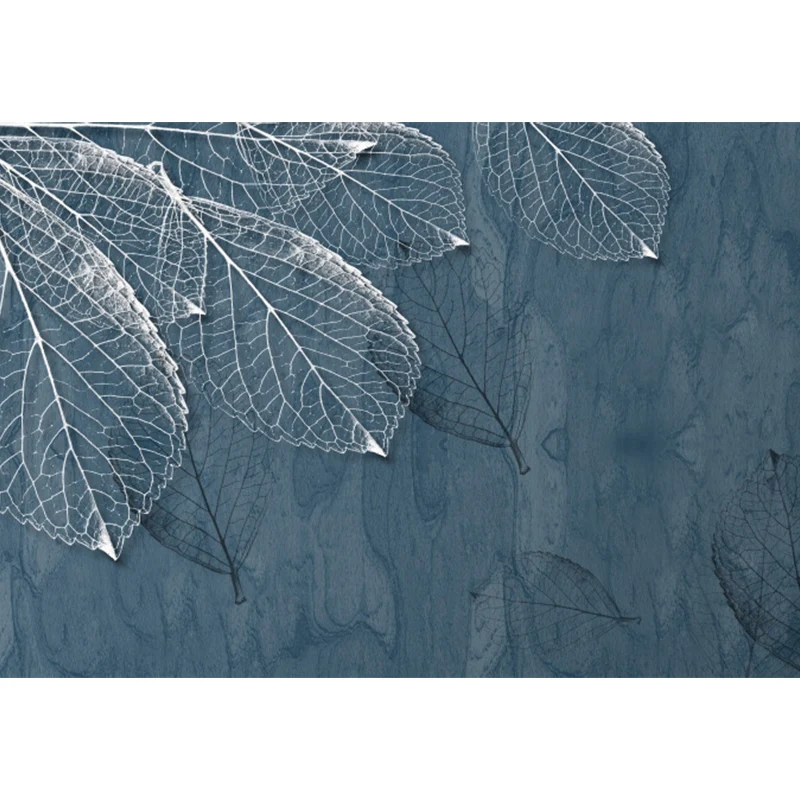 Papier peint mural à motif de grandes feuilles, décoration murale botanique tropicale luxuriante en gris bleu Clearhalo