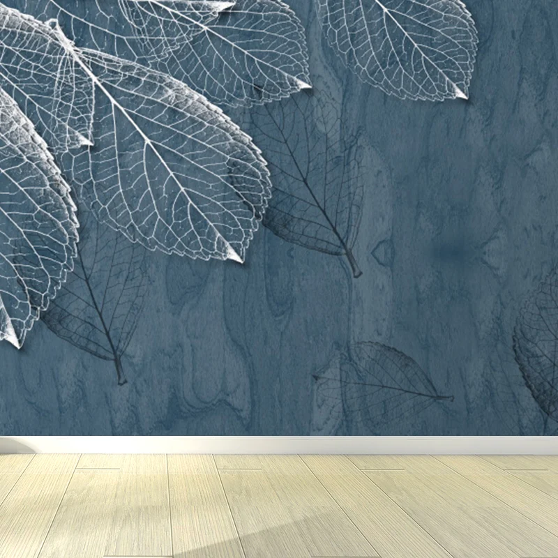 Papier peint mural à motif de grandes feuilles, décoration murale botanique tropicale luxuriante en gris bleu Clearhalo