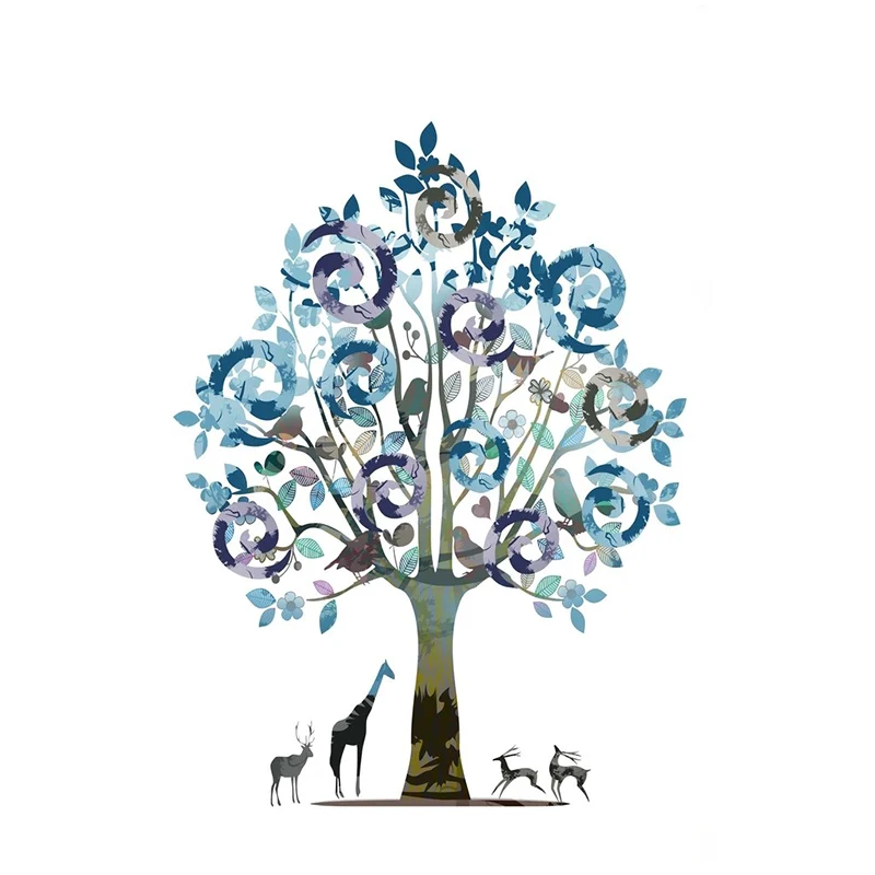 Papier peint mural plante aquarelle arbre, art mural contemporain lisse en bleu-violet Clearhalo
