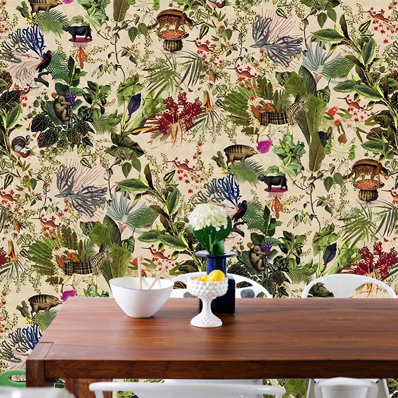 Papier peint mural de plantes de campagne pour mur d’accent, revêtement mural imprimé sur mesure en vert et jaune Clearhalo