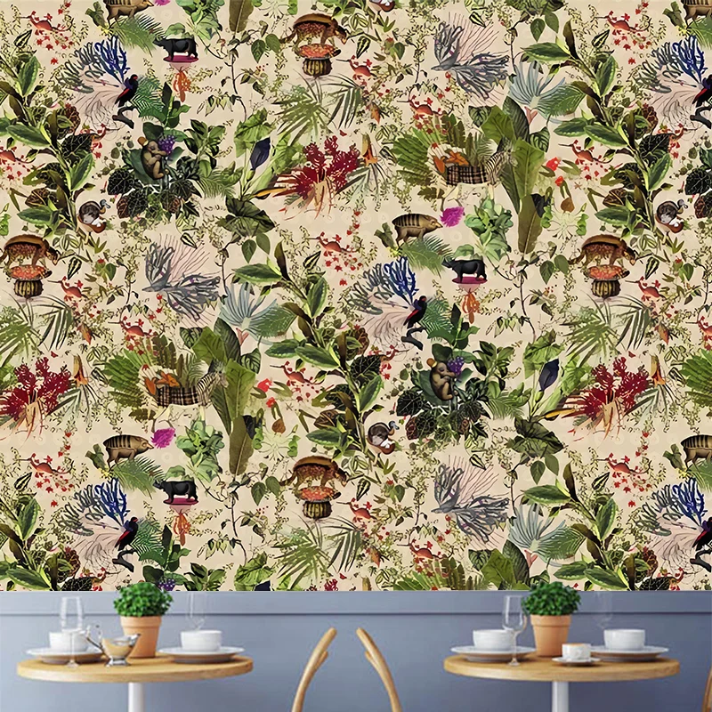 Papier peint mural de plantes de campagne pour mur d’accent, revêtement mural imprimé sur mesure en vert et jaune Clearhalo