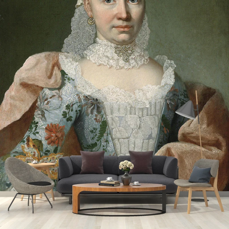 Papier peint Mural rétro avec Illustration sur mesure, pour la décoration de la maison, avec un Design de dame en bleu et...