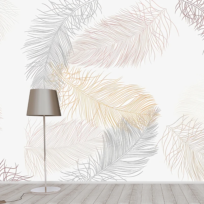 Papier peint mural simple avec illustration imprimée personnalisée pour chambre d'enfant avec plume en beige Clearhalo