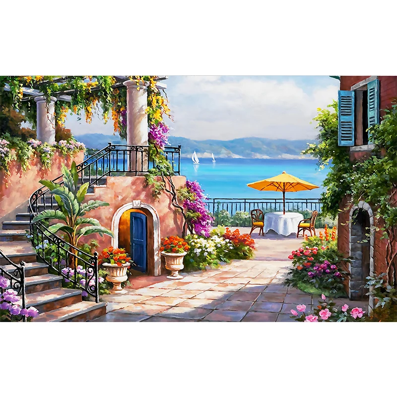 Papier peint mural en tissu non tissé bleu et marron avec scène de mer complète, art mural pour mur d'accent, sur mesure C...