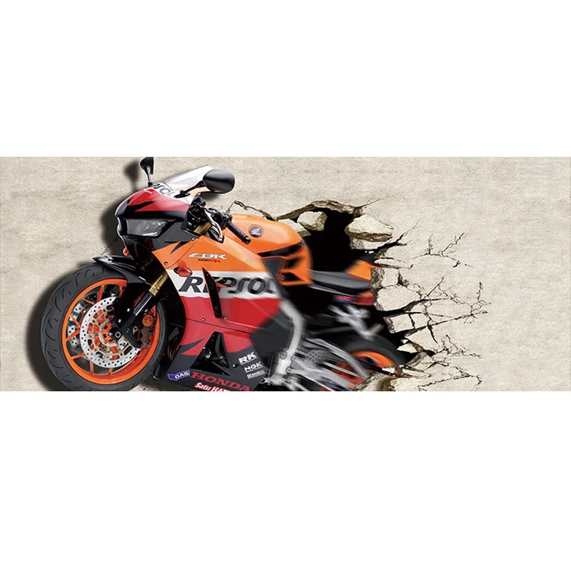 Papier peint mural vintage grande photo pour mur d'accent avec moto en orange et rouge Clearhalo