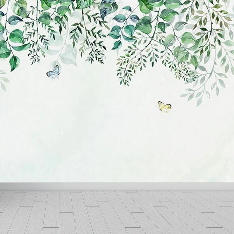 Papier peint papillons et branches, Art mural contemporain vert pour intérieur de maison Clearhalo