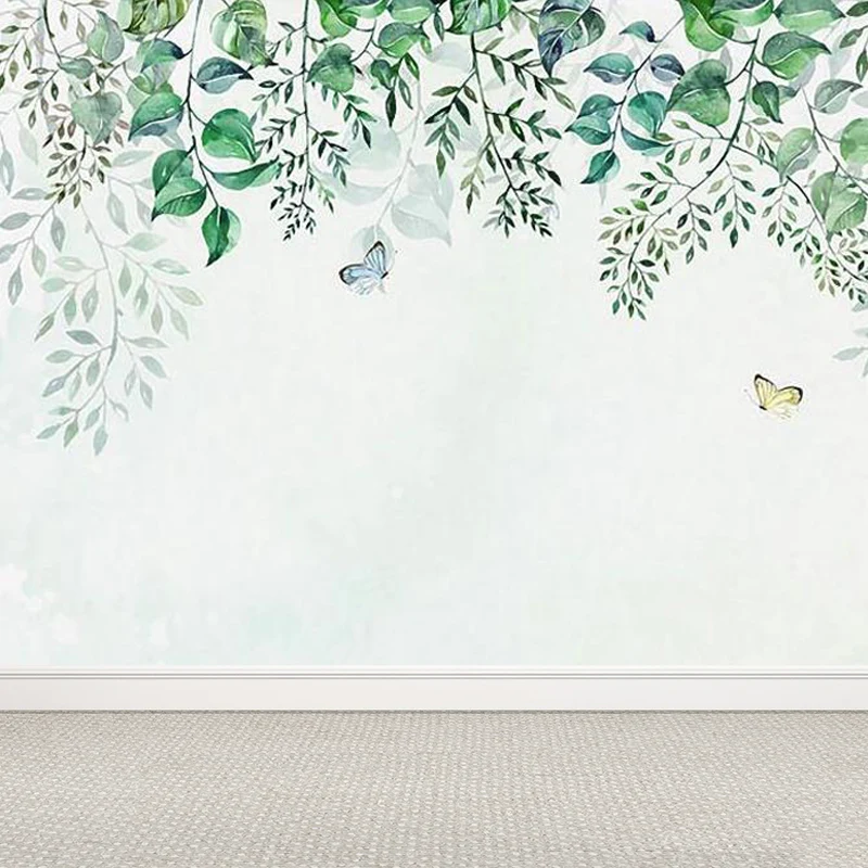 Papier peint papillons et branches, Art mural contemporain vert pour intérieur de maison Clearhalo