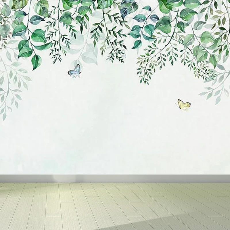 Papier peint papillons et branches, Art mural contemporain vert pour intérieur de maison Clearhalo