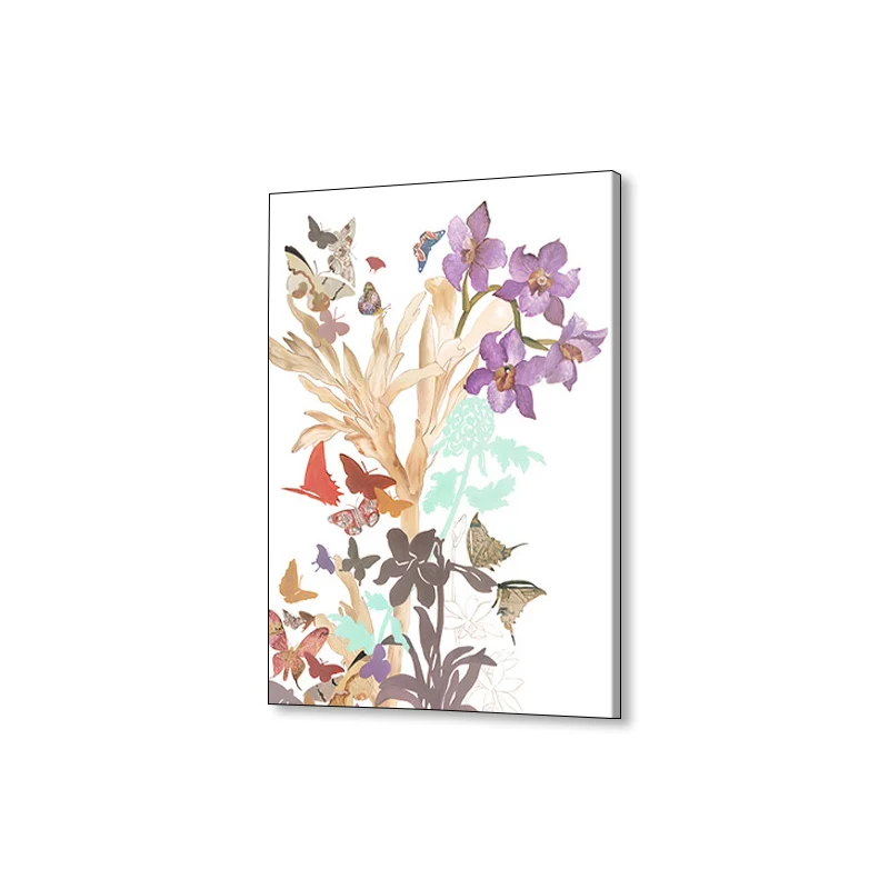Papillon et fleur impression sur toile Style Pop Art fleur décoration murale en couleur pastel Clearhalo