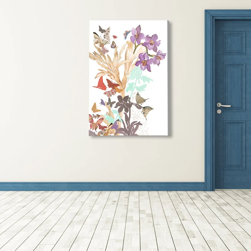 Papillon et fleur impression sur toile Style Pop Art fleur décoration murale en couleur pastel Clearhalo