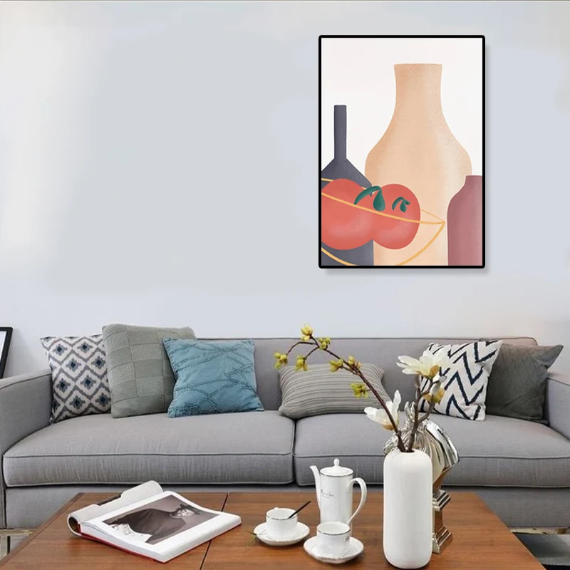 Pastel Nature Morte Toile Impression Illustration Fruits et Vaisselle Art Mural Texturé Moderne Clearhalo