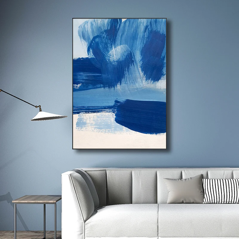 Peinture contemporaine bleue, coup de pinceau, décoration murale pour cuisine, plusieurs tailles Clearhalo