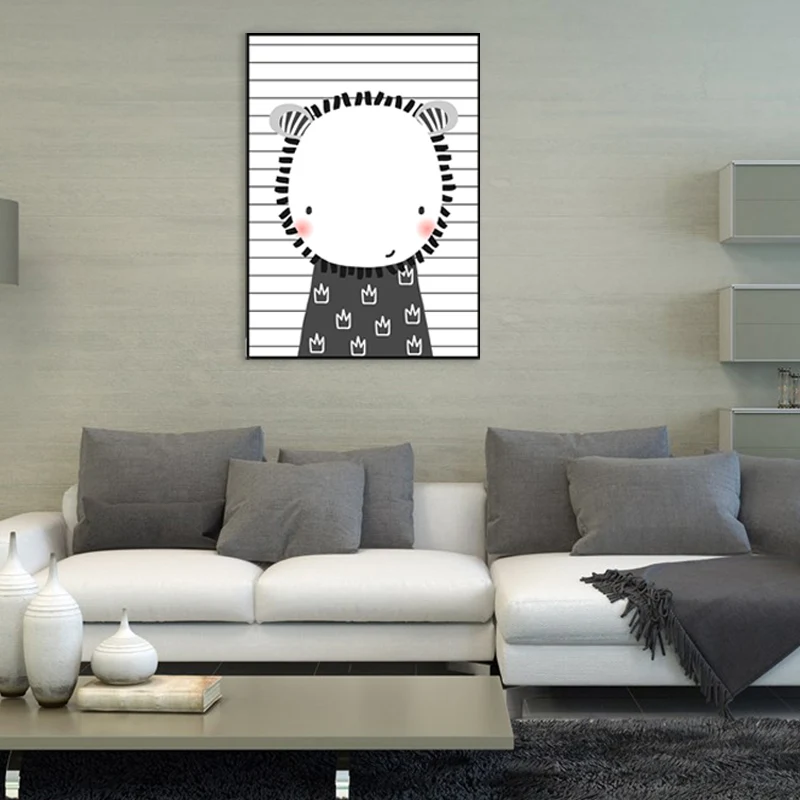 Peinture d'animaux de dessin animé, toile d'art pour enfants, décor mural, Options de tailles multiples Clearhalo