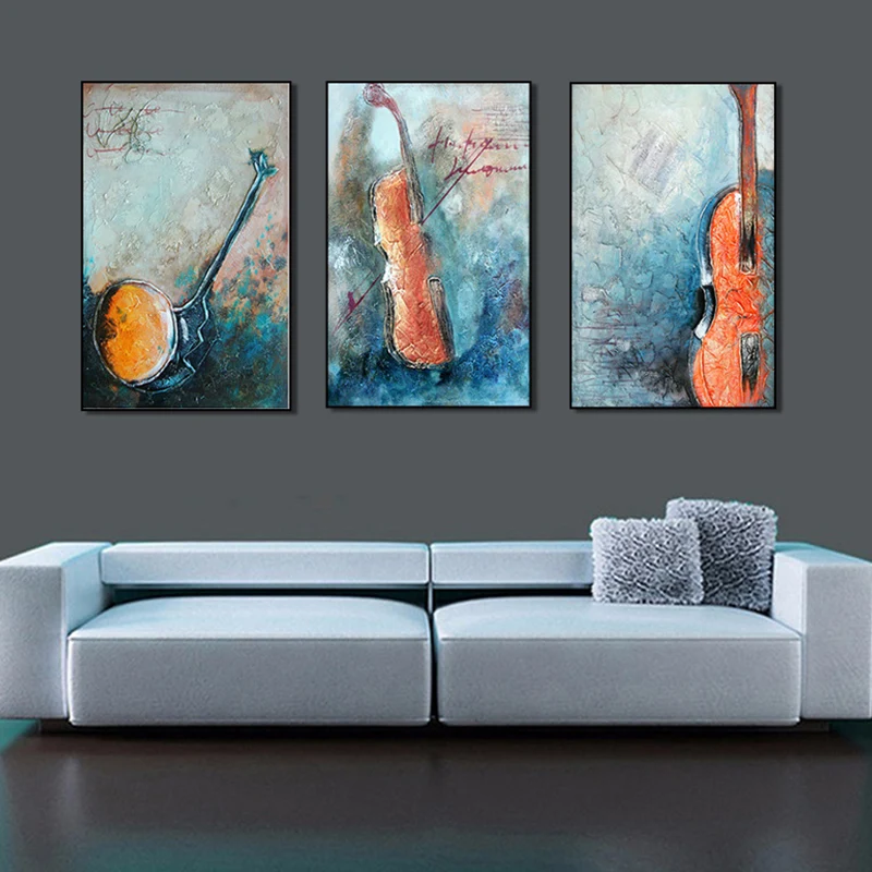 Peinture d'instruments de musique orange, impression d'art mural contemporain multi-pièces pour salon Clearhalo