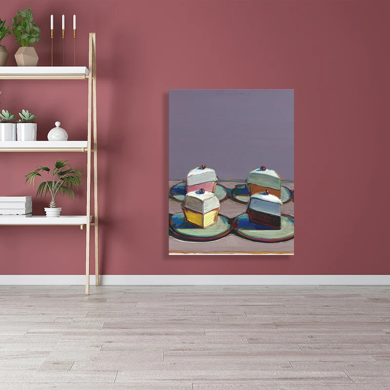 Peinture de gâteaux aux fruits de style traditionnel sur toile texturée violette pour salle à manger Clearhalo