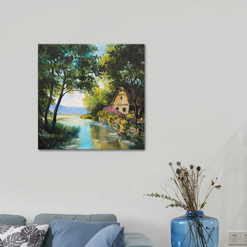 Peinture à l'huile de paysage Rural, impression sur toile, couleur Pastel, Art mural pour salon Clearhalo