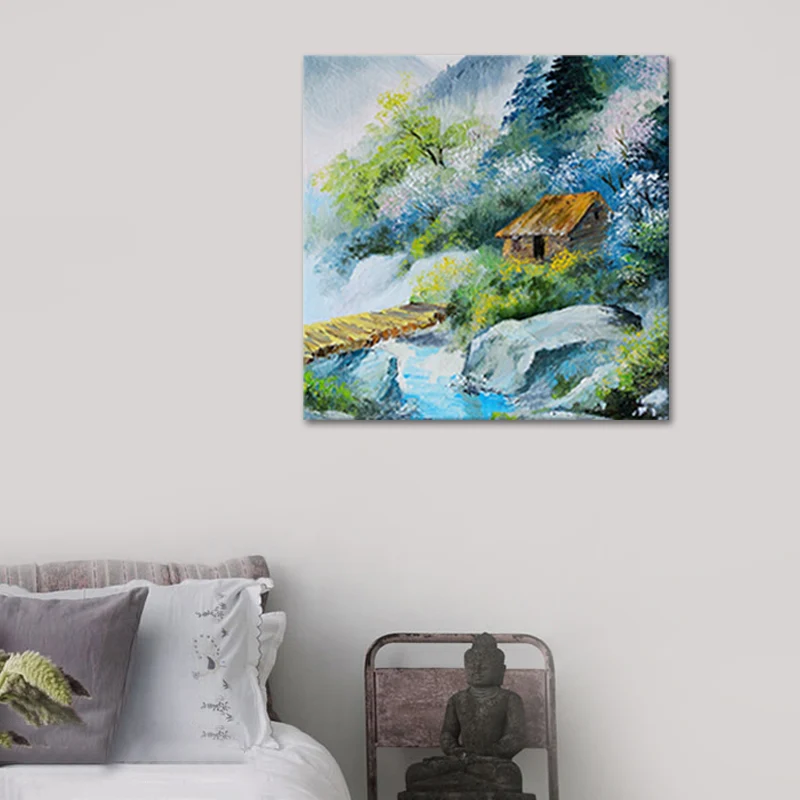 Peinture à l'huile de paysage Rural, impression sur toile, couleur Pastel, Art mural pour salon Clearhalo