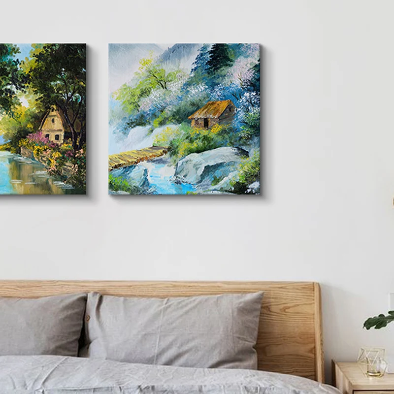 Peinture à l'huile de paysage Rural, impression sur toile, couleur Pastel, Art mural pour salon Clearhalo