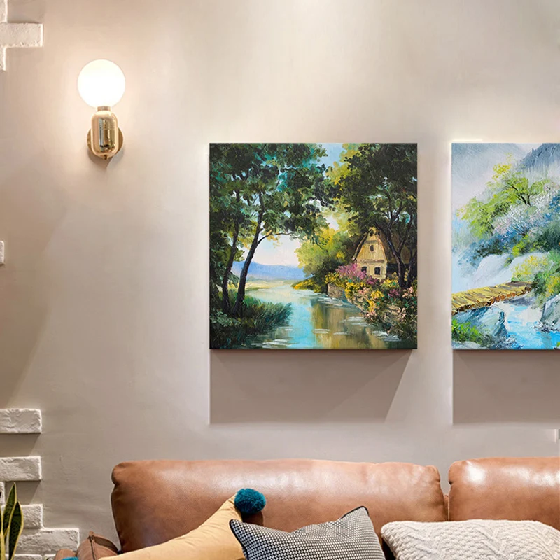 Peinture à l'huile de paysage Rural, impression sur toile, couleur Pastel, Art mural pour salon Clearhalo