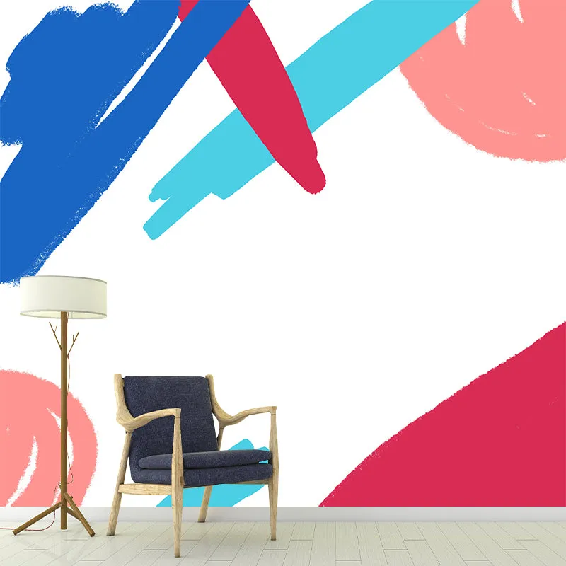 Peinture murale abstraite pour enfants, décalcomanie rouge-bleu, décoration murale résistante à l'humidité pour chambre d'...