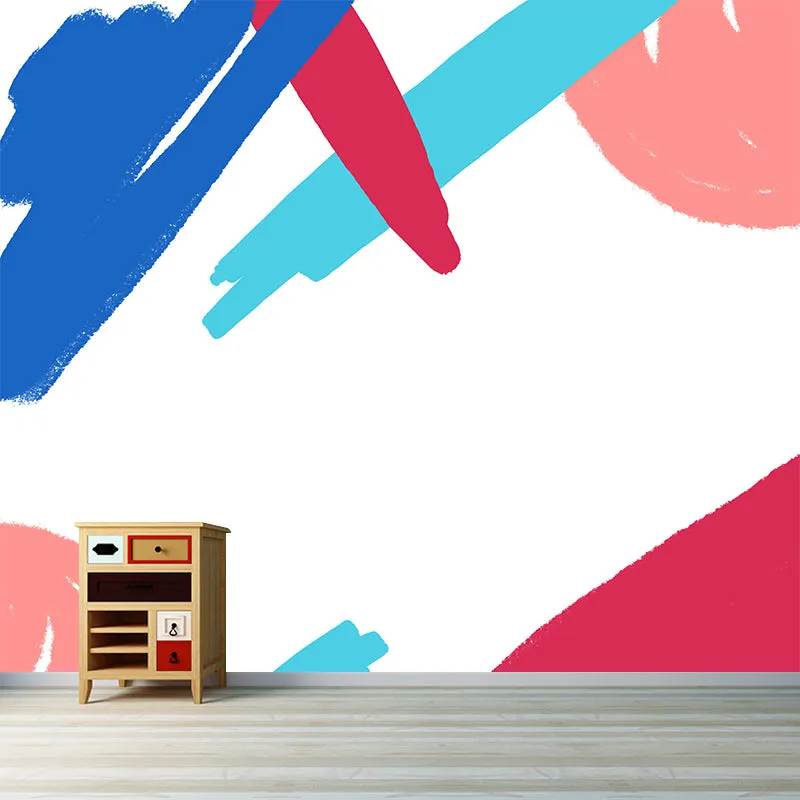 Peinture murale abstraite pour enfants, décalcomanie rouge-bleu, décoration murale résistante à l'humidité pour chambre d'...