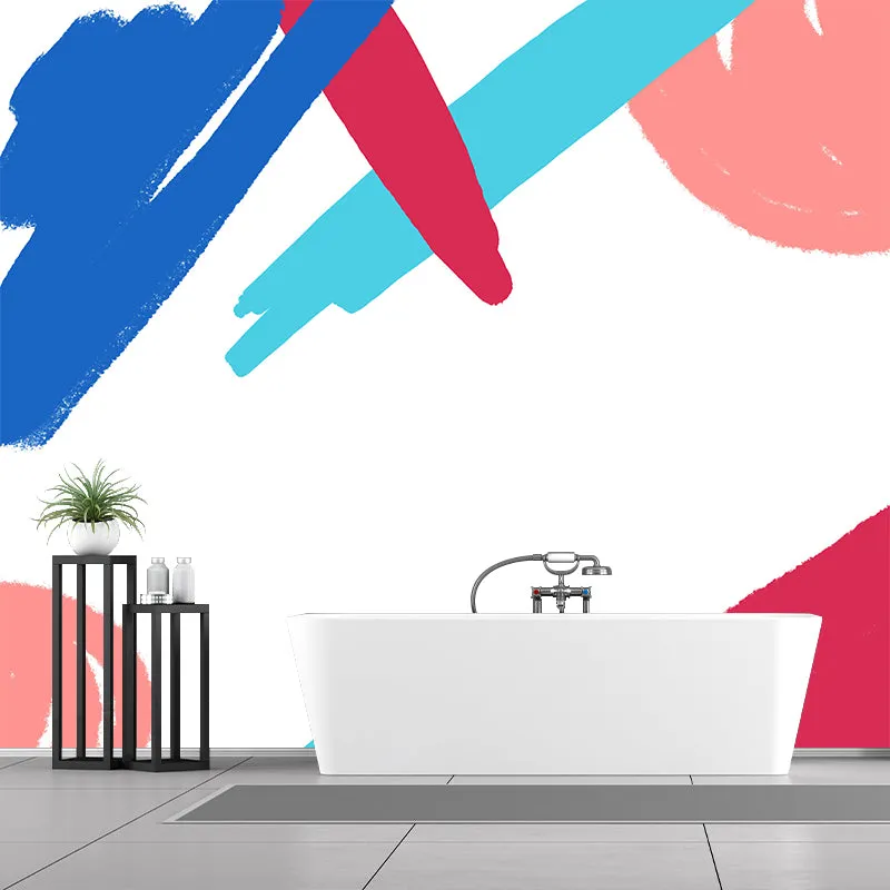 Peinture murale abstraite pour enfants, décalcomanie rouge-bleu, décoration murale résistante à l'humidité pour chambre d'...