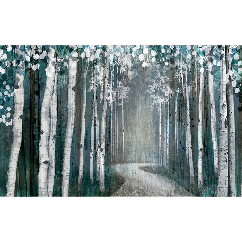 Peinture murale de chemin forestier, décoration murale d'art moderne gris-vert pour salon Clearhalo