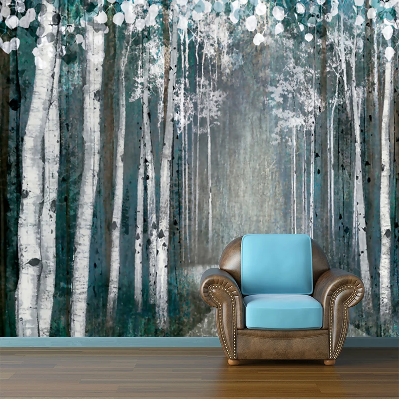 Peinture murale de chemin forestier, décoration murale d'art moderne gris-vert pour salon Clearhalo