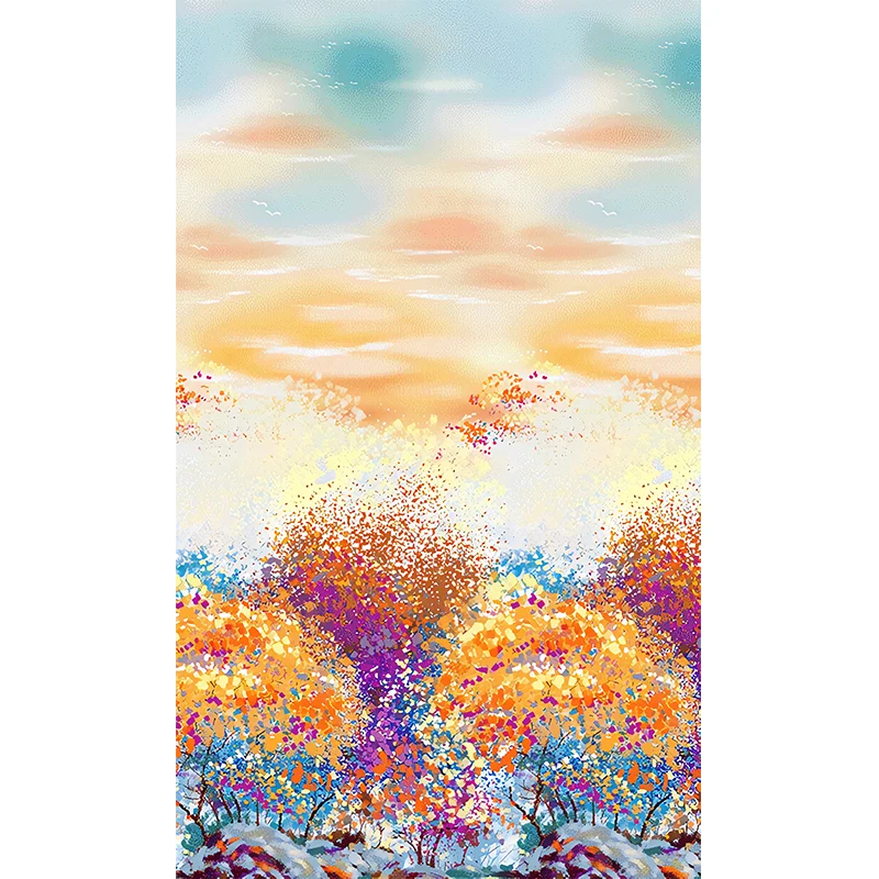 Peinture murale contemporaine orange et jaune extra large avec motif êt et ciel pour la décoration de la maison Clearhalo