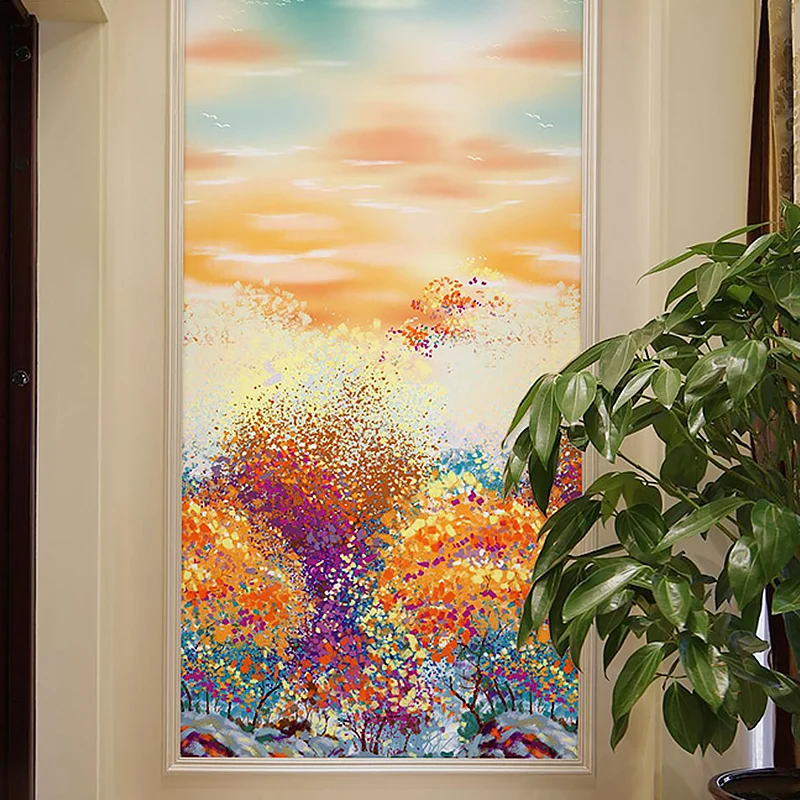 Peinture murale contemporaine orange et jaune extra large avec motif êt et ciel pour la décoration de la maison Clearhalo