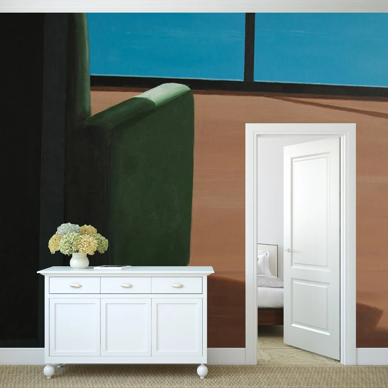 Peinture murale d'angle en papier peint bleu-marron, décoration murale d'art moderne pour salon Clearhalo